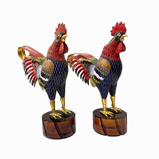 Pair of Decorative cloisonne Roosters