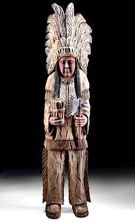 Antique American Painted Wood Cigar Store Indian