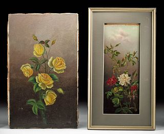 19th C. American Victorian Paintings with Roses (pr)