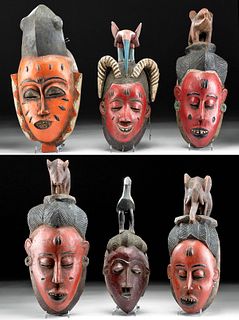 Lot of 6 Early 20th C. African Guro Painted Wood Masks