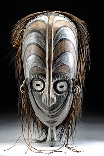 20th C. Papua New Guinea Wood Mask w/ Nacre Eyes
