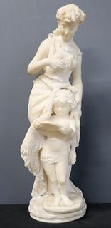 Antique Alabaster  Sculpture Of A Woman & Child.