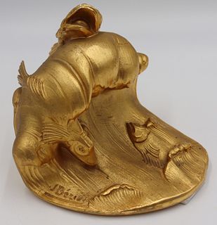 Signed J. Bezier Gilt Bronze Jumping Dolphin in