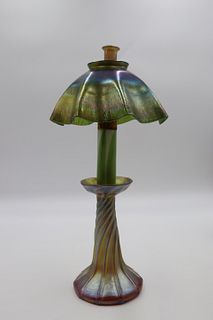 Tiffany Favrille Glass Candlestick Lamp & Shade.