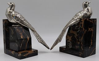 Pair of Art Deco French Marble Figural Bookends.