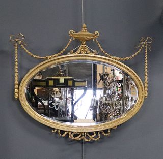 Antique Carved Gesso Gilt Adams Style Oval Mirror