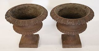 Pair Of Cast Iron Pedestal Urns