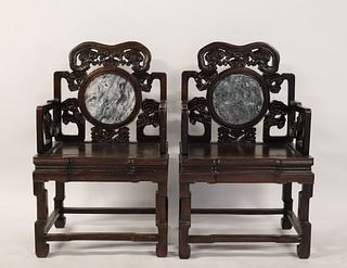 An Antique Pair Of Chinese Carved Hardwood