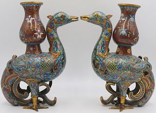 Pair of Chinese Cloisonne Archaic Duck Censers or
