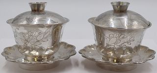 SILVER. (2) Chinese Silver Lidded Teacups and