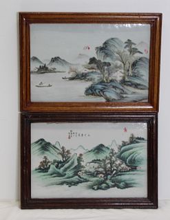 2 Vintage Framed Chinese Enamel Decorated