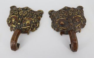 Antique Pair of Asian Bronze Foo Cabinet