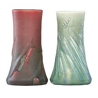 W. HENTSCHEL; ROOKWOOD Two Modeled mat vases