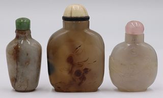 (3) Assorted Carved Snuff Bottles.