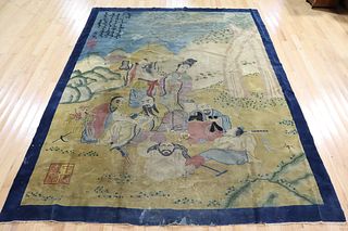Signed Antique Chinese Pictorial Carpet As / Is.
