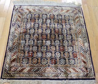 Vintage And Finely Hand Woven Silk Throw Rug.