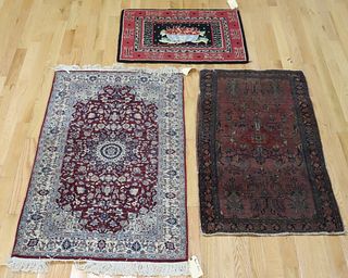 3 Vintage And Finely Hand Woven Carpets.