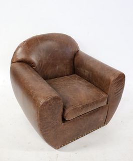 Vintage Leather Upholstered Art Deco Style Club