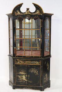 Antique Chinoiserie Decorated China Cabinet.