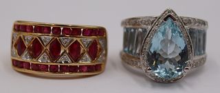 JEWELRY. (2) Gold, Colored Gem and Diamond Rings.
