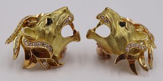 JEWELRY. Pair of Signed 18kt Gold and Diamond Lion