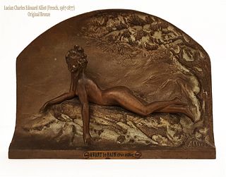 Avant le Bain, Original L. Alliot Bronze Figural Plaque