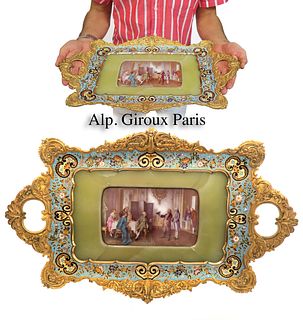 Alp. Giroux Enameled Gilt Bronze & Sevres Plaque Tray