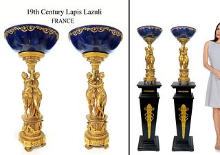 Pair of Lapis Lazuli Empire Bronze Centerpiece Compotes