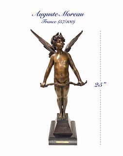 Auguste Moreau Patina-ted Bronze Standing Cupid Figure