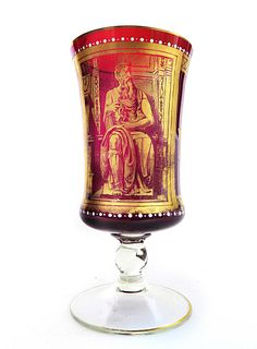 Judaica Venetian Jeweled Hand Painted Gilded Ruby Glass