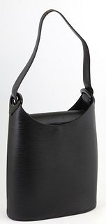 Louis Vuitton Black Epi Verseau Shoulder Bag, the black plastic accents with black calf leather strap, the magnetic calf leather flap with magnet open