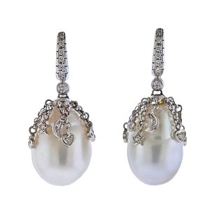 18K Gold Baroque Pearl Diamond Earrings