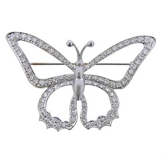 14k Gold Diamond Butterfly Brooch Pin 