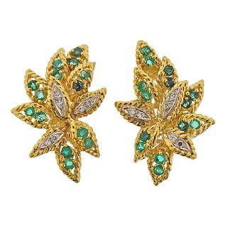 18k Gold Diamond Emerald Earrings 