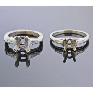 Mid Century 14k Gold Diamond Engagement Ring Setting 2pc
