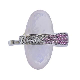 Io Si 18K Gold Diamond Rose Quartz Sapphire Cocktail Ring 7/50