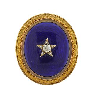 Antique Victorian 14K Gold Enamel Diamond Brooch Pin