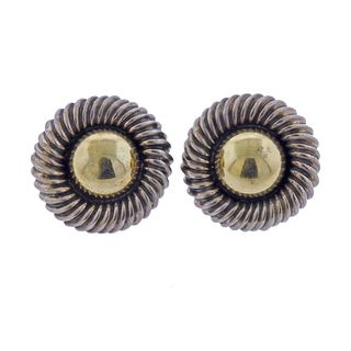 David Yurman 14K Gold Sterling Silver Cable Button Earrings