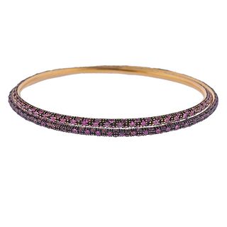 18k Rose Gold Pink Sapphire Bangle Bracelet Set 
