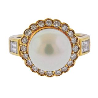18k Gold Diamond South Sea Pearl Ring 
