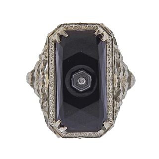 Art Deco 20k Gold Onyx Diamond Ring 
