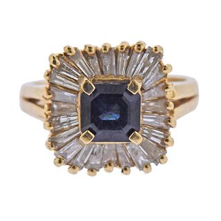 14k Gold Diamond Sapphire Ring 