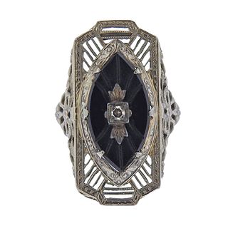 Art Deco 14k Gold Onyx Diamond Ring 