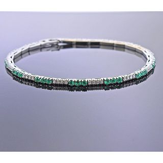 18k Gold Diamond Emerald Line Bracelet 