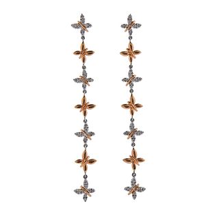 18k Gold Diamond Butterfly Long Drop Earrings 