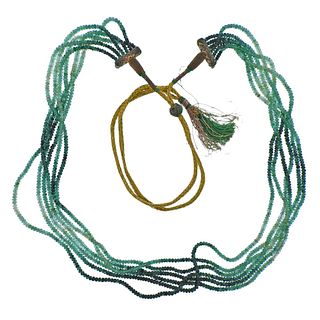 Green Gemstone Bead Cord Necklace 