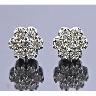 18k Gold Diamond Flower Stud Earrings 
