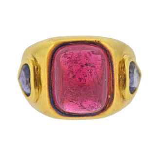 18k Gold Pink Tourmaline Iolite Ring 