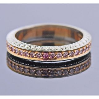 Beaudry Platinum 18k Gold Pink Diamond Wedding Band Ring 