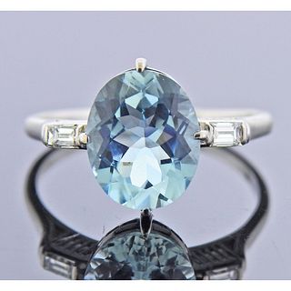 2.99ct Aquamarine Platinum Diamond Ring 